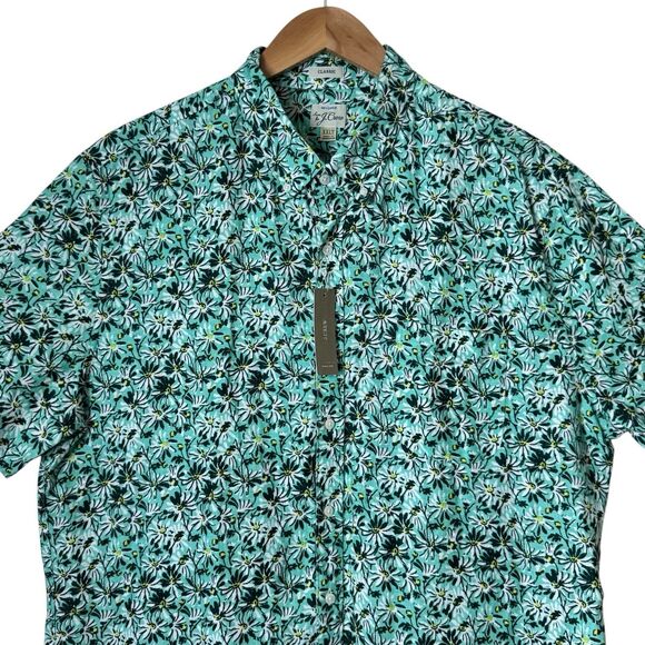 J. Crew Mens Green Floral Linen Button Down Shirt Short Sleeve Size XXLT Tall - Picture 2 of 8